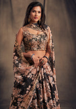 black organza designer lehenga for wedding celebrations