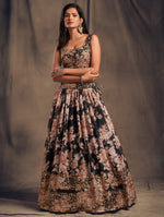 black party wear lehenga with floral embroidery