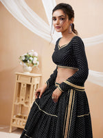 blue printed georgette lehenga choli with dupatta