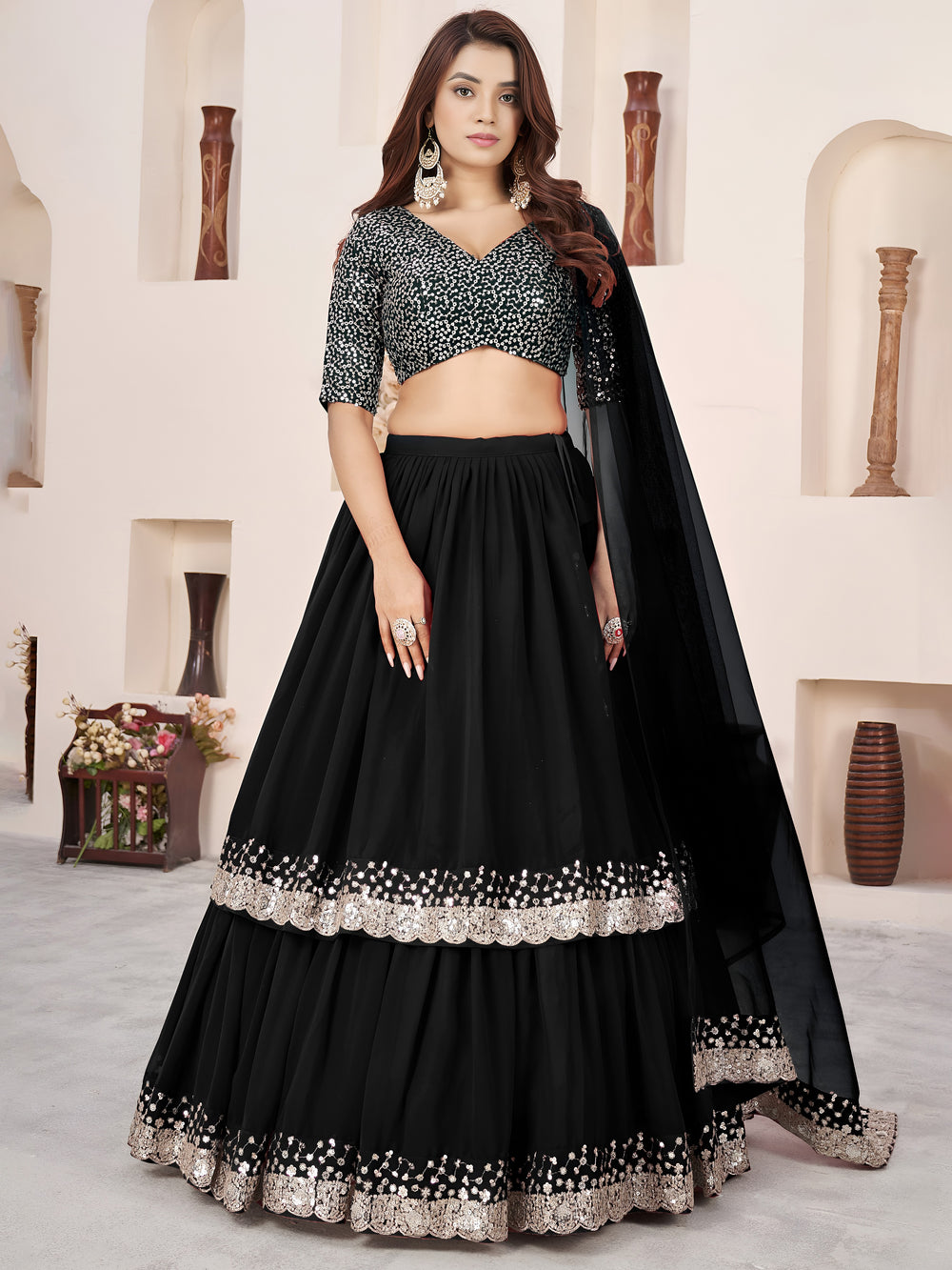 Georgette Ruffle Lehenga Choli for Women