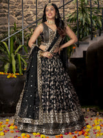 black bridal lehenga choli with jacquard embroidery