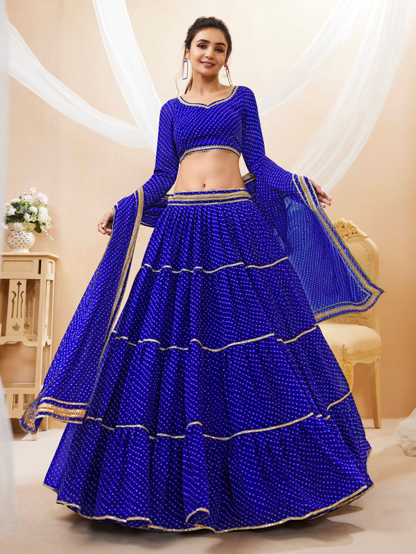 Blue Leheriya Printed Georgette Lehenga Choli
