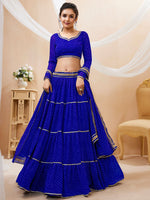 blue festive lehenga choli with leheriya print