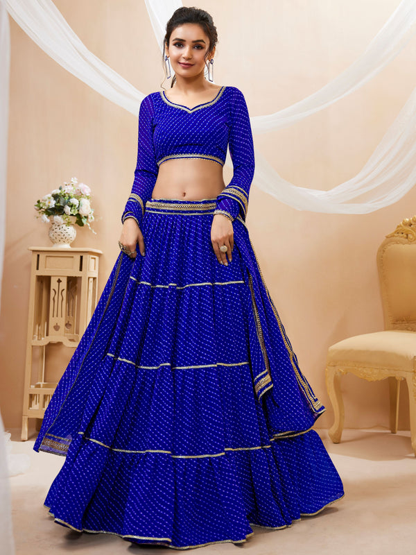 Blue Leheriya Printed Georgette Lehenga Choli