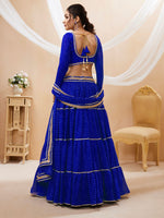 premium blue printed georgette bridal lehenga