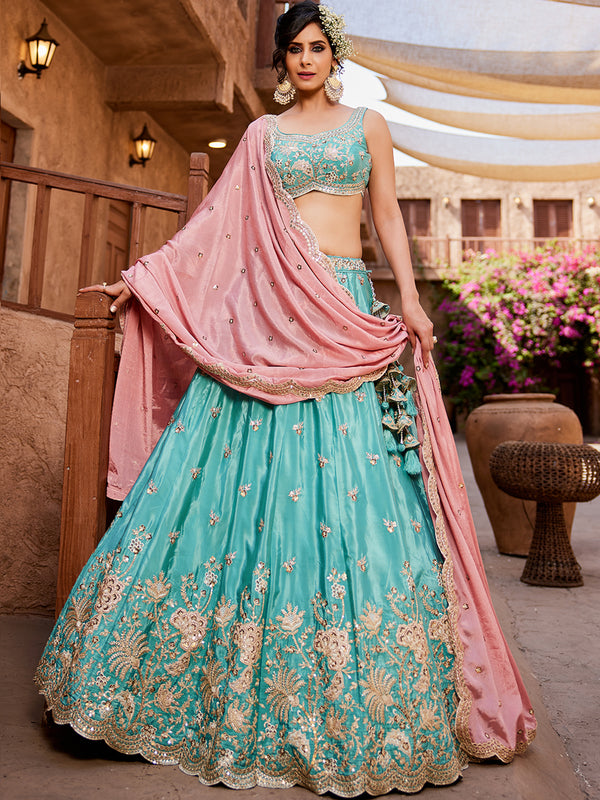 Blue Indian Silk Lehenga Choli for Bridal