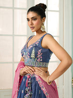 blue bridal lehenga with sequins embroidery and dupatta
