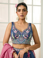 blue silk wedding lehenga with unstitched blouse