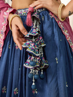 blue embroidered silk lehenga choli for women