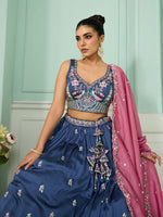 blue premium silk fabric bridal lehenga set