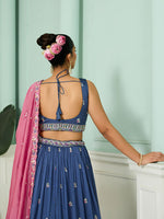blue festive silk lehenga choli with sequins embroidery