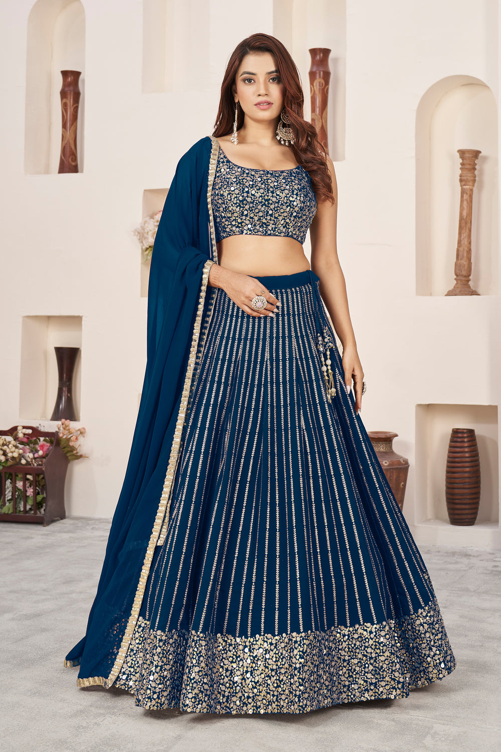 Wedding Wear Sequins Georgette Lehenga Choli