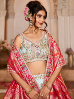 teal tissue lehenga choli with sequins embroidery for wedding