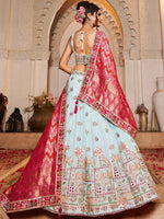 teal tissue lehenga choli with sequins embroidery for wedding