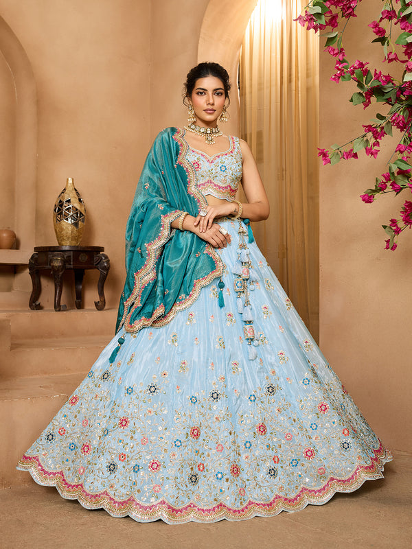 Luxury Blue Tissue Lehenga Choli