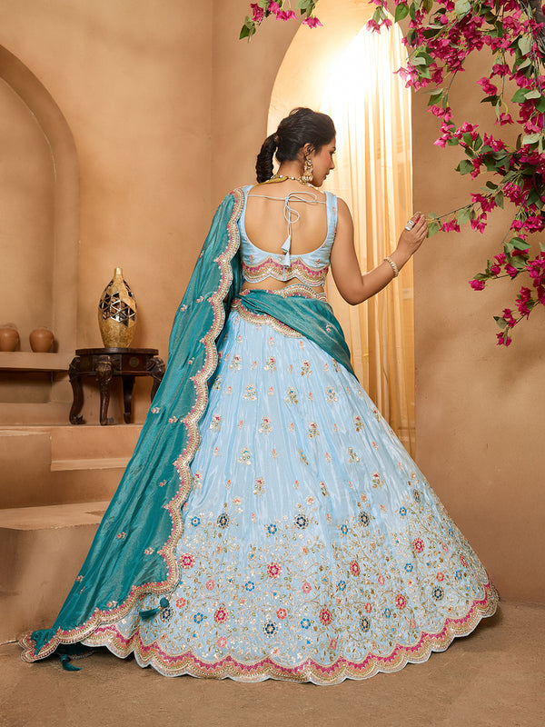 Luxury Blue Tissue Lehenga Choli