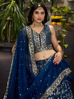 blue premium wedding lehenga choli with jacquard design