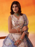 blue embroidered semi stitched lehenga with dupatta