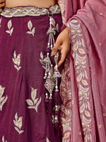 purple elegant silk wedding lehenga for women