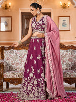 purple luxury indian bridal lehenga with silk fabric