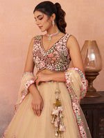 brown embroidered semi stitched lehenga choli for women