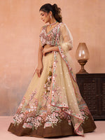 brown embroidered semi stitched lehenga choli for women