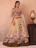 brown embroidered semi stitched lehenga choli for women