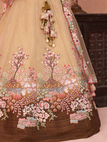 brown embroidered semi stitched lehenga choli for women