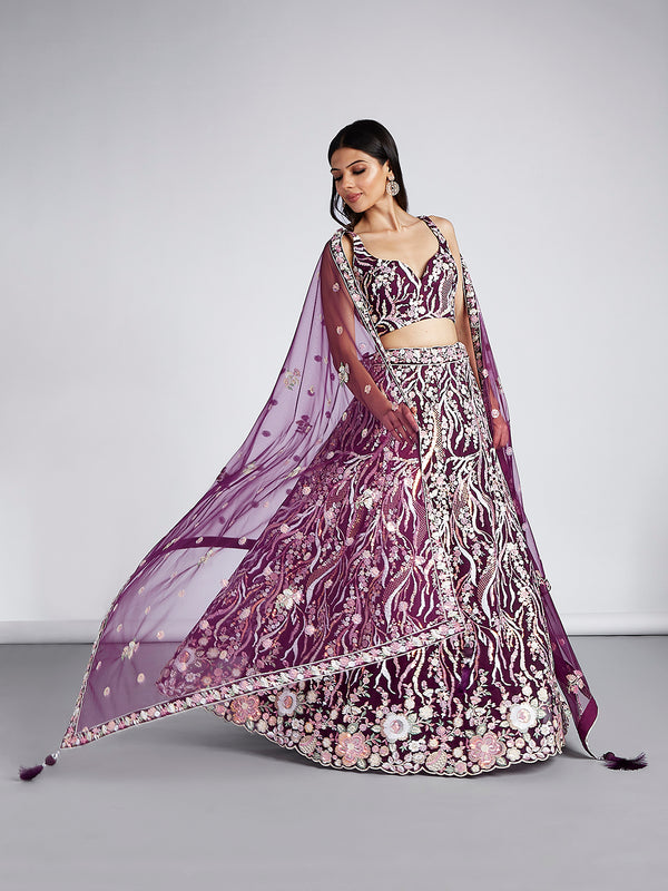 Burgundy Designer Wedding Lehenga Choli