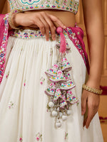 cream luxury silk bridal lehenga with sequins embroidery