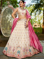 cream tissue sequins embroidered semi stitched lehenga choli with dupatta