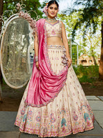 cream designer tissue lehenga choli for wedding wear