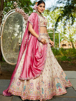 cream bridal lehenga with sequins embroidery and dupatta