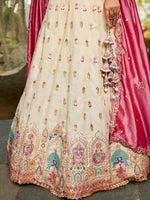cream tissue fabric wedding lehenga for women