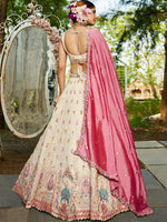 cream semi stitched lehenga choli with embroidered dupatta