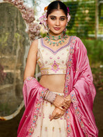 cream designer wedding lehenga with sequins work