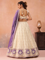 designer cream jacquard lehenga set for wedding wear