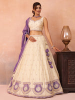cream bridal lehenga with sequins embroidered dupatta