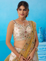 cream mustard zari embroidered lehenga choli with dupatta