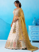 cream mustard zari embroidered lehenga choli with dupatta
