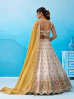 cream mustard zari embroidered lehenga choli with dupatta
