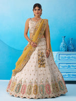 cream mustard zari embroidered lehenga choli with dupatta