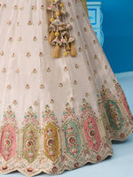 cream mustard zari embroidered lehenga choli with dupatta