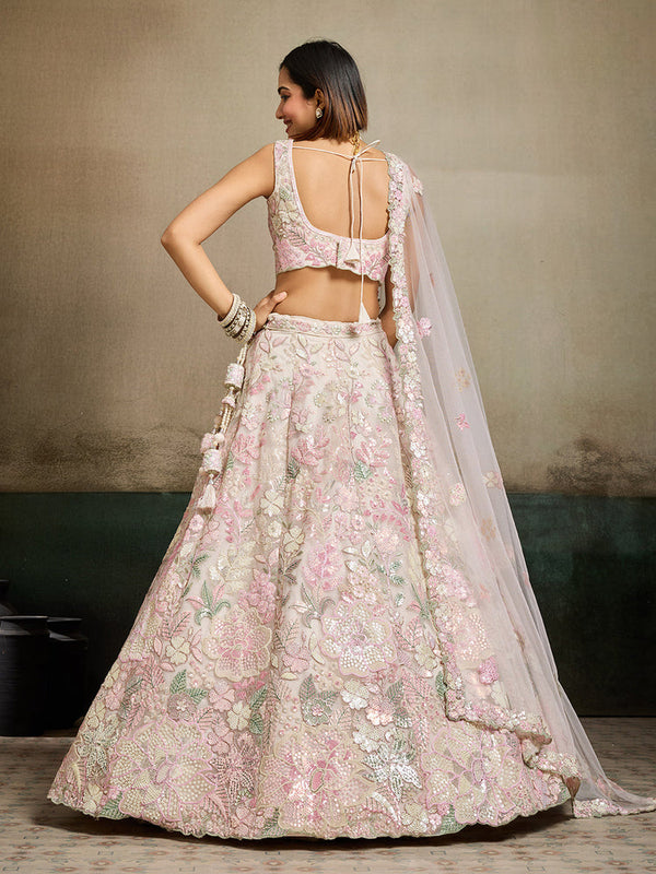 Cream Sequins Embroidered Lehenga Choli