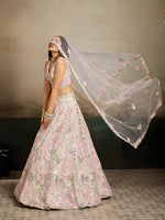designer cream net lehenga with unstitched blouse