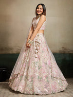 cream party wear net lehenga with sequins work