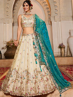 teal tissue sequins embroidered semi stitched lehenga choli with dupatta