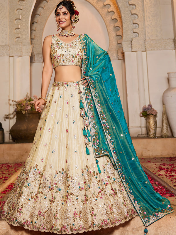 Ethnic Cream Indian Wedding Lehenga Choli