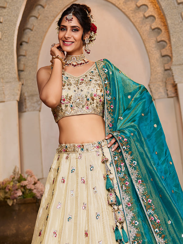 Ethnic Cream Indian Wedding Lehenga Choli