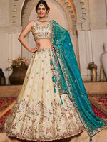 teal tissue sequins embroidered semi stitched lehenga choli with dupatta